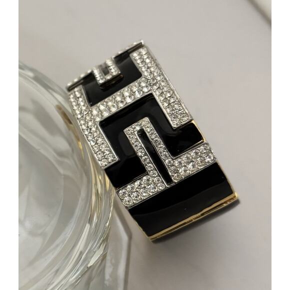 Vintage CINER Black Enamel/Rhinestone/Gold Plate Deco Clamper/Bangle/Bracelet - Picture 8 of 8